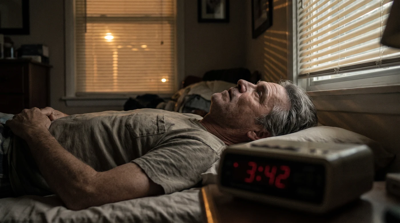 A man awake at 3:42 in the morning